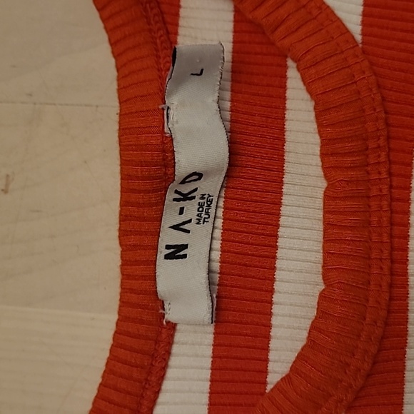 LIKE NEW NA-KED ASOS Red and White Ribbed Tank Top Crop Top with Ruffled Hem - Picture 3 of 6